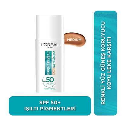 L'Oreal Paris Bright Reveal SPF 50+ tinted facial sunscreen, medium shade, 1.69 fl oz bottle on Tampa Home & Garden Store