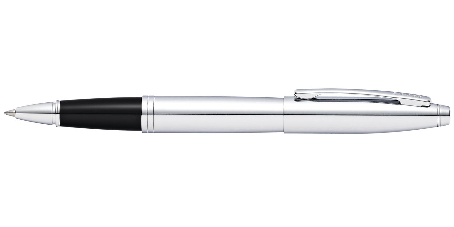 Calais polished chrome rollerball pen by A.T. Cross with black grip and silver clip on Tampa Home & Garden Store