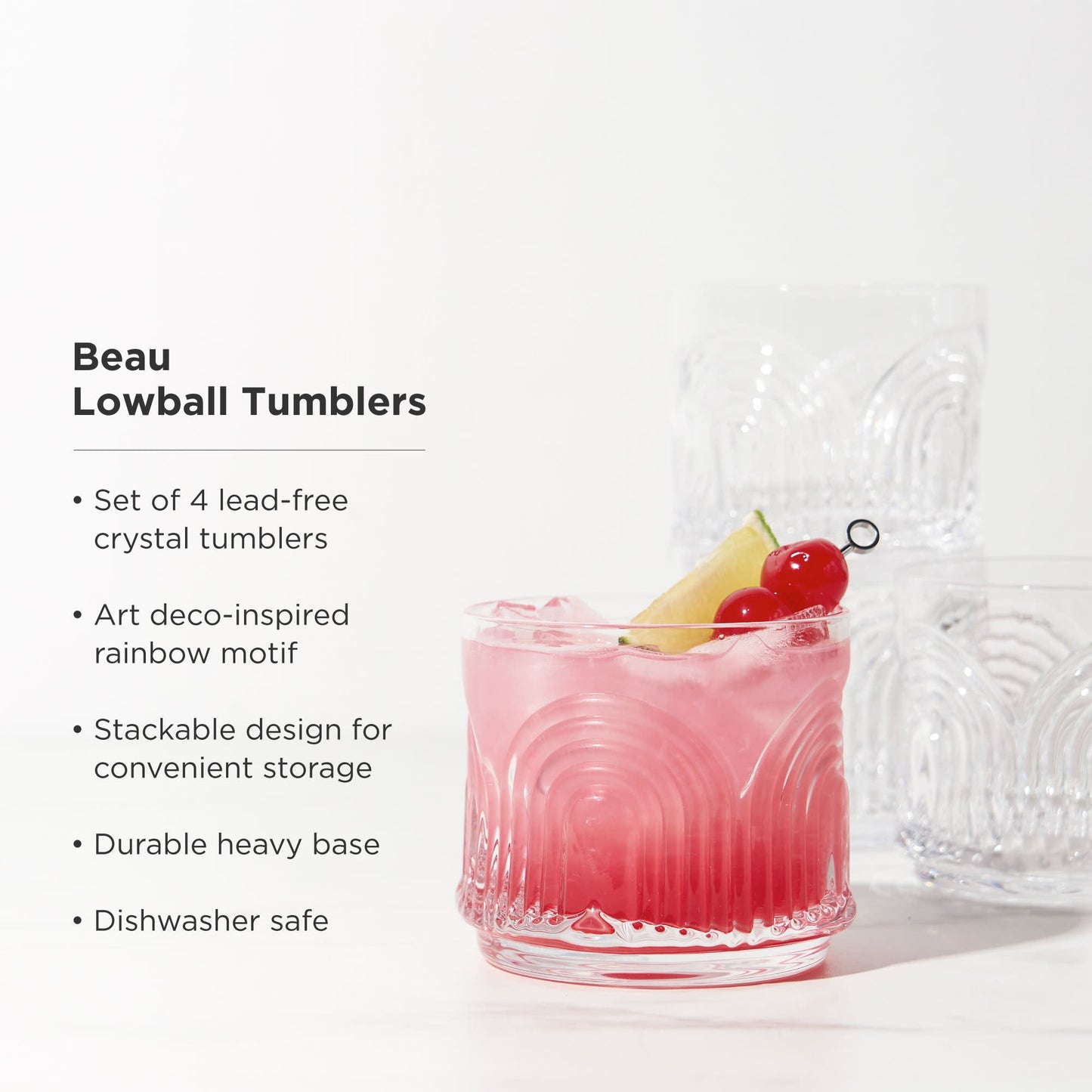 Elegant Beau Crystal Lowball Tumbler Set of Four
