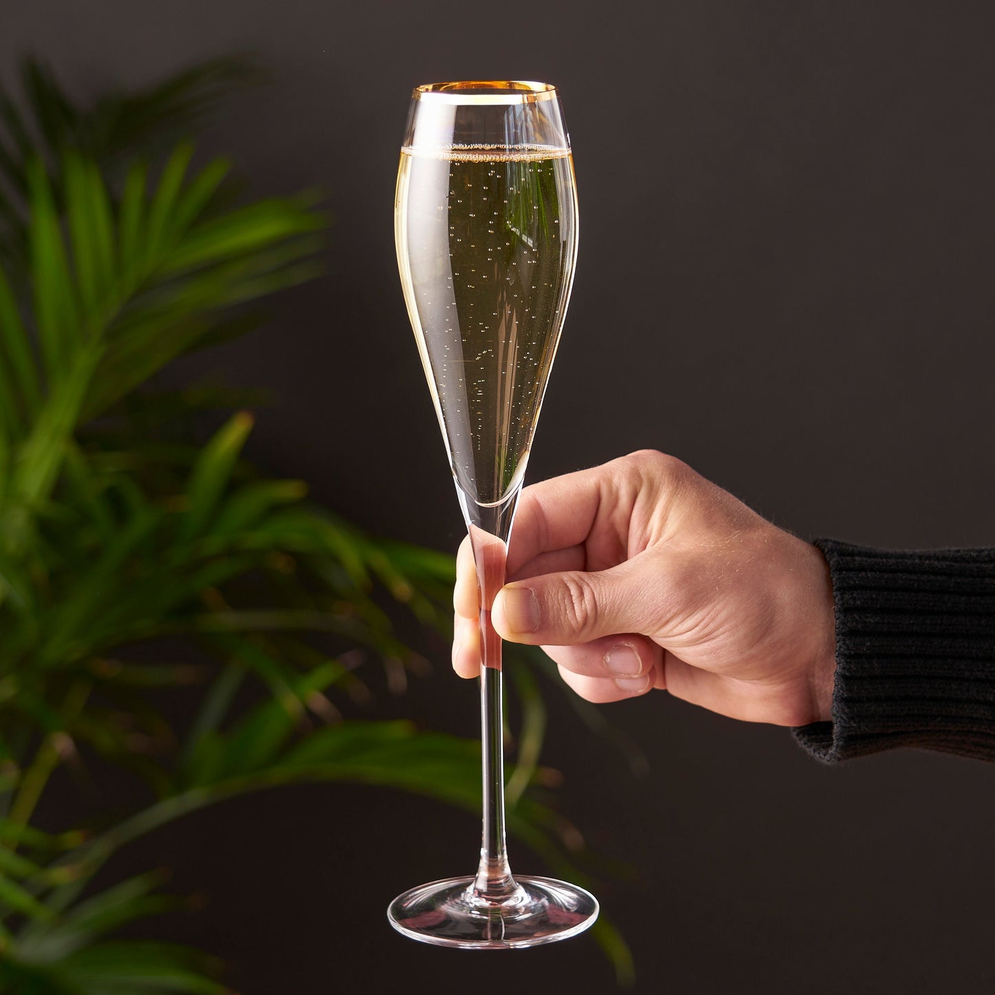 Gold Rimmed Crystal Champagne Flute Set of Two