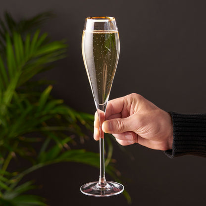 Gold Rimmed Crystal Champagne Flute Set of Two
