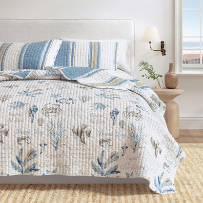 Coastal Stripe and Ocean Microfiber Quilt Set