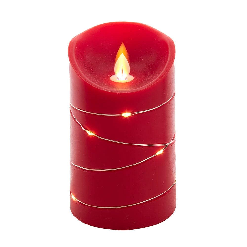 Bougie rouge à flamme vacillante avec guirlande lumineuse - 12,5 cm