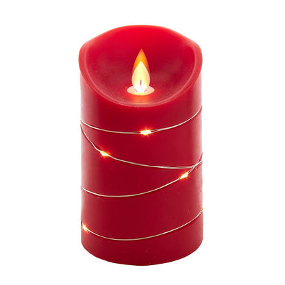 Bougie rouge à flamme vacillante avec guirlande lumineuse - 12,5 cm