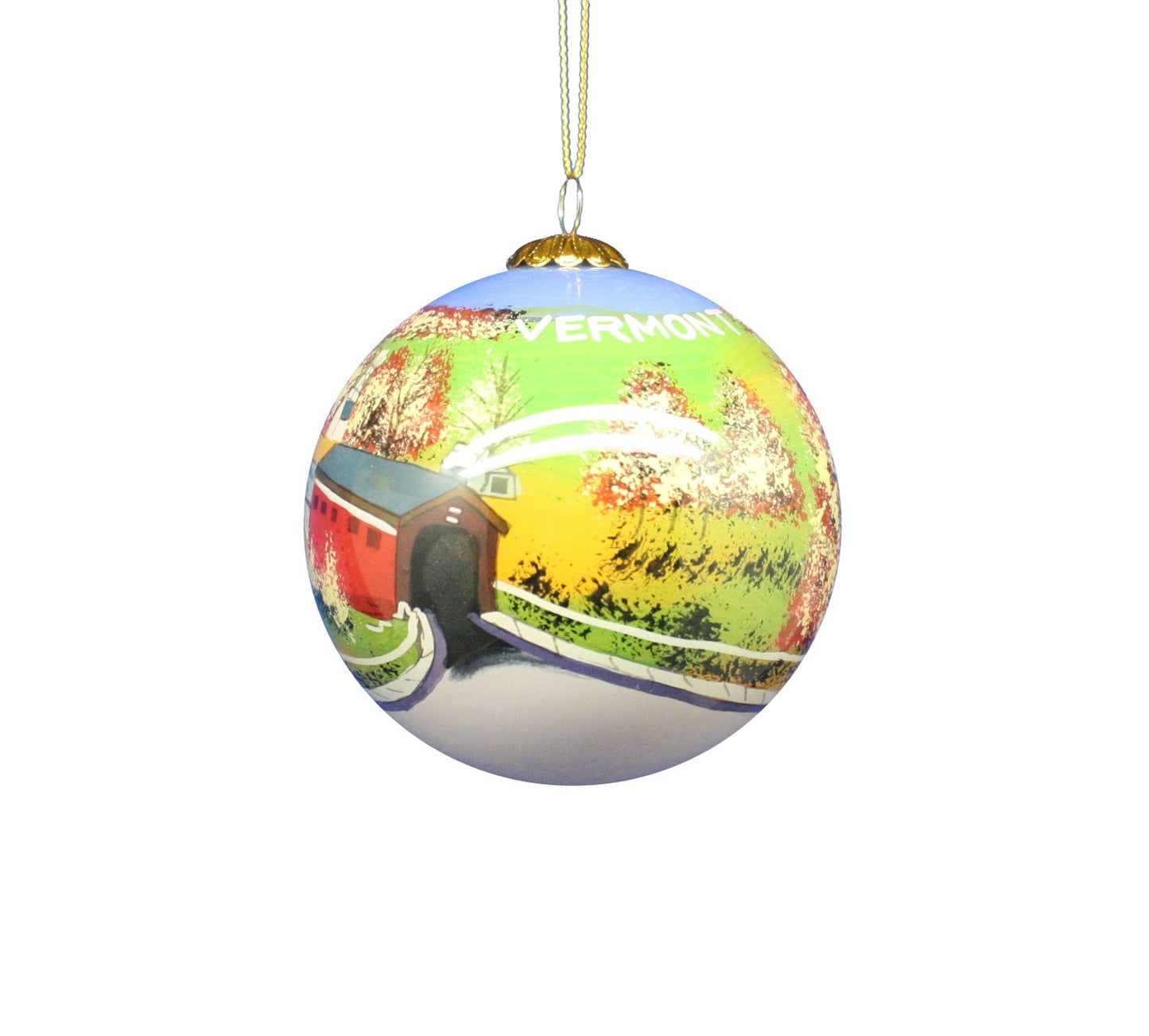 Boule décorative en verre peinte à la main - Un pont couvert du Vermont