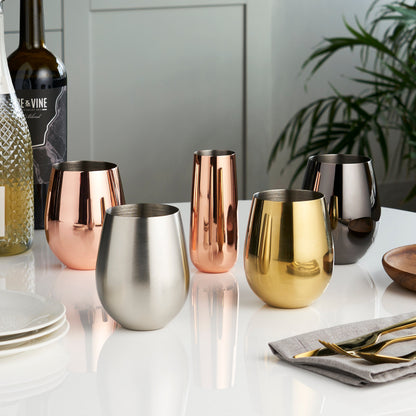 Stainless steel stemless wine glasses gunmetal finish Viski set of 2 on Tampa Home & Garden Store
