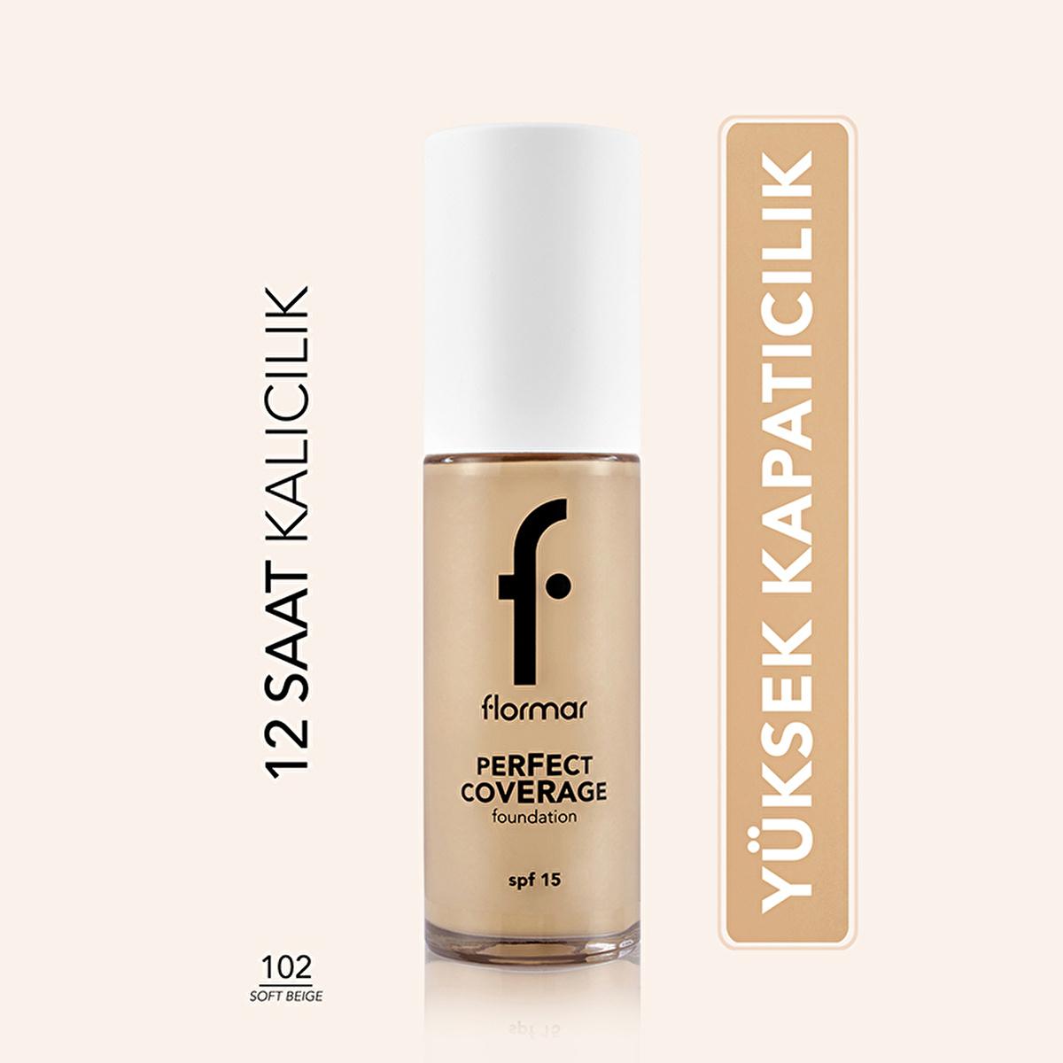 Foundation Flormar Perfect Coverage 102 Soft Beige SPF 15 long-lasting on Tampa Home & Garden Store