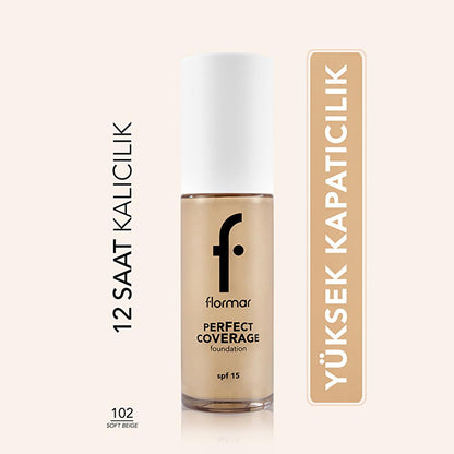 Foundation Flormar Perfect Coverage 102 Soft Beige SPF 15 long-lasting on Tampa Home & Garden Store