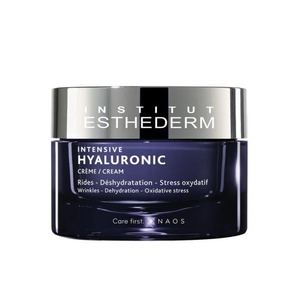Esthederm Intensive Hyaluronic Cream face cream in a dark blue glass jar with a silver lid on Tampa Home & Garden Store