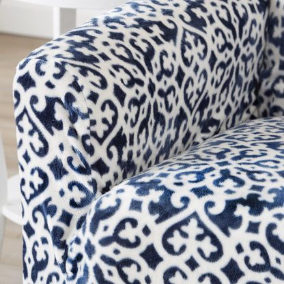 Velvet Stretch Slipcover Gale Collection navy leopard print by Great Bay Home on Tampa Home & Garden Store