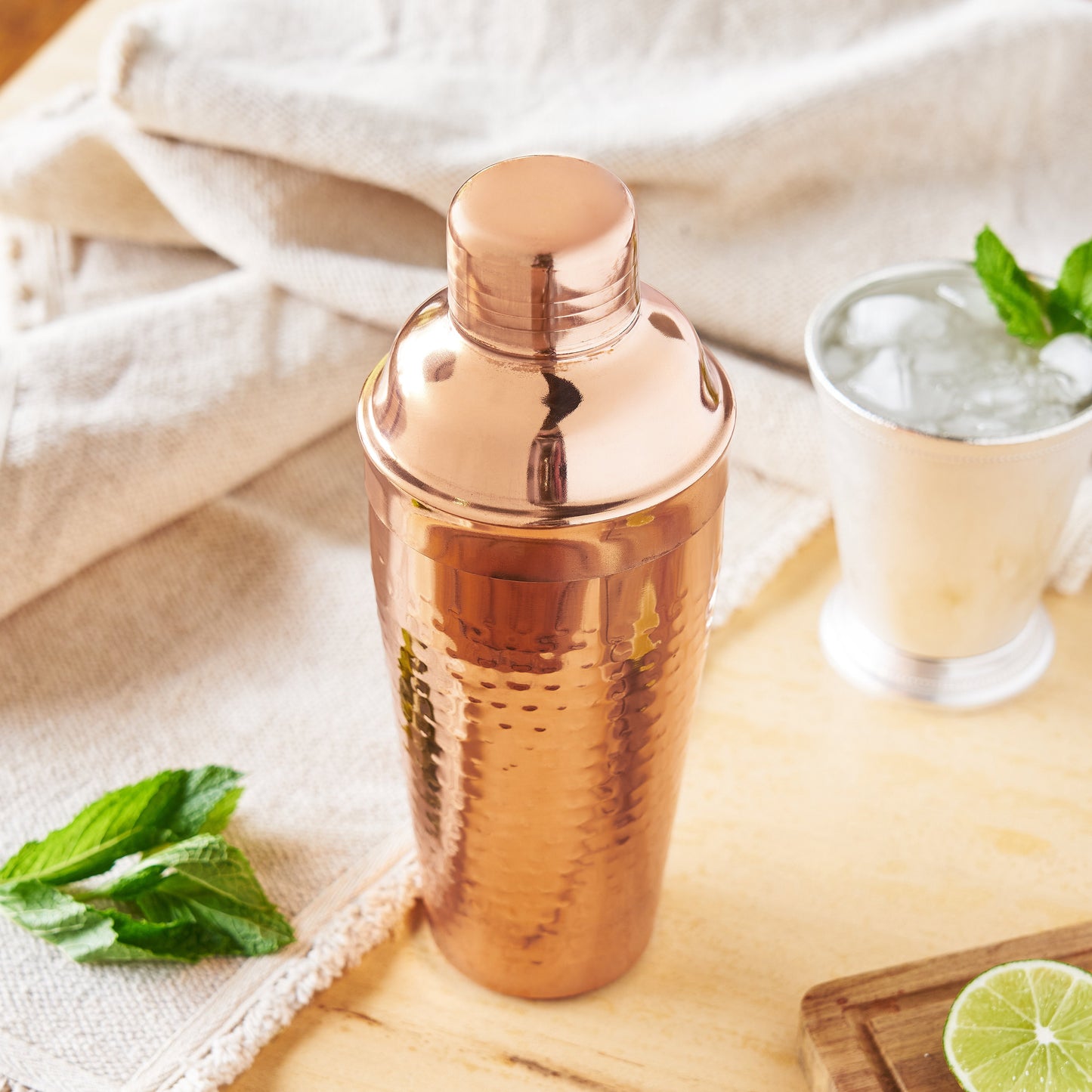 Hammered Copper Shaker and Built In Strainer