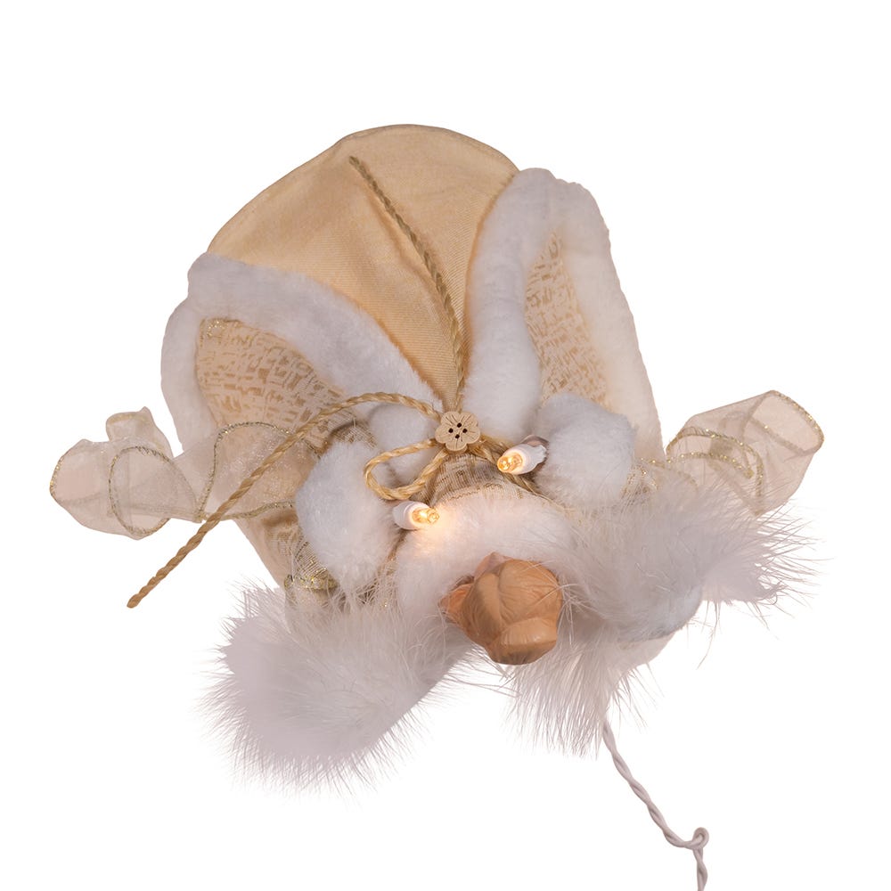 Lighted angel treetop 10in beige fabric with faux fur trim and twine detailing on Tampa Home & Garden Store