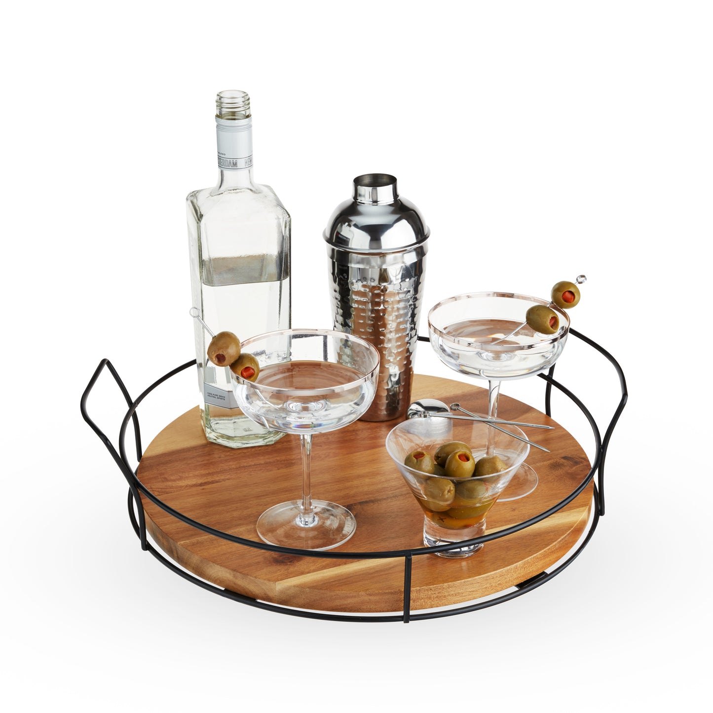Modern Manor Acacia and Metal Cocktail Tray
