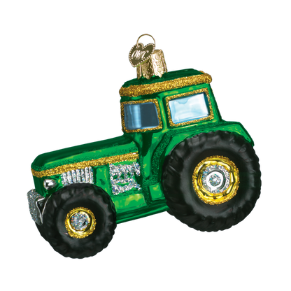 Adorno de cristal con forma de tractor verde