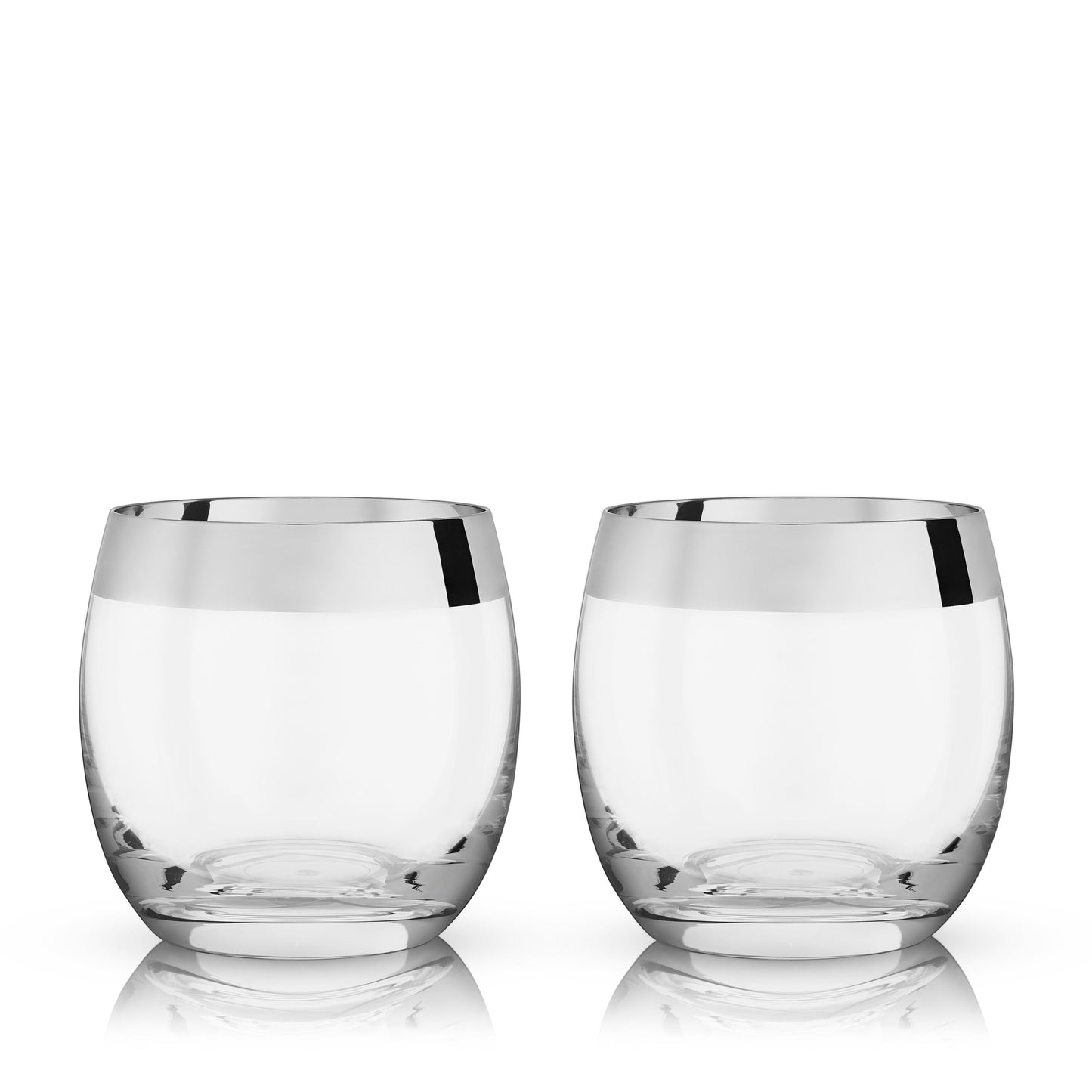 Modern Chrome Rimmed Crystal Tumblers Set of 2