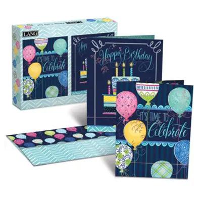 Time To Celebrate Boxed Notes Gift Set 12-card blue birthday cards in LANG box with balloons on Tampa Home & Garden Store