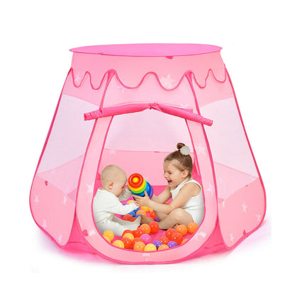 Pink GemGear portable kid play tent with ball pit and 100 balls, two kids playing on Tampa Home & Garden Store
