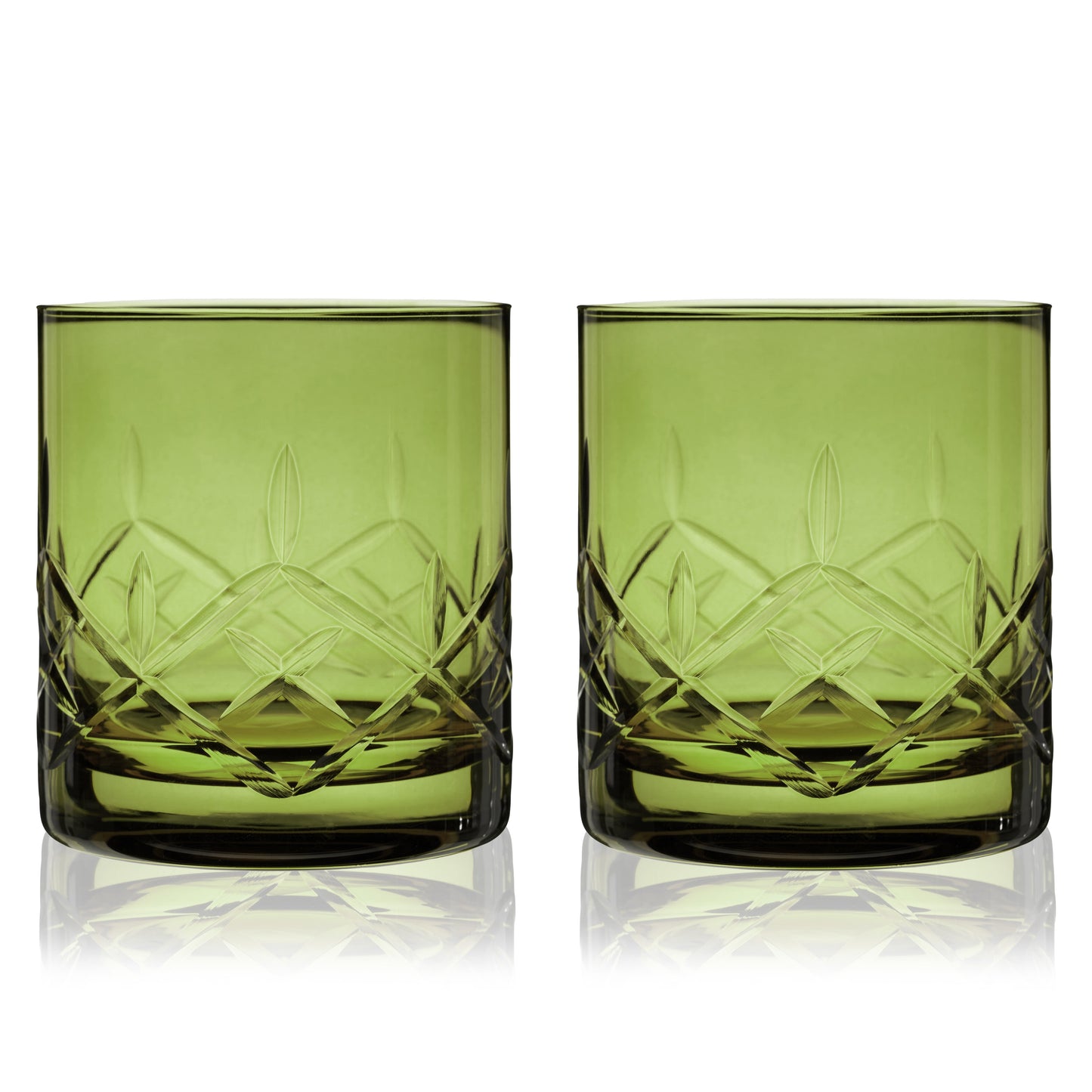 Admiral Green Crystal Rocks Glasses Set of Two