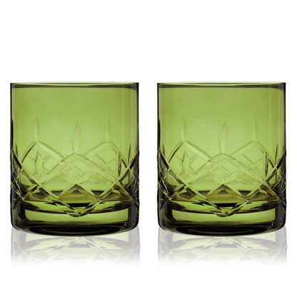 Admiral Green Crystal Rocks Glasses Set of Two