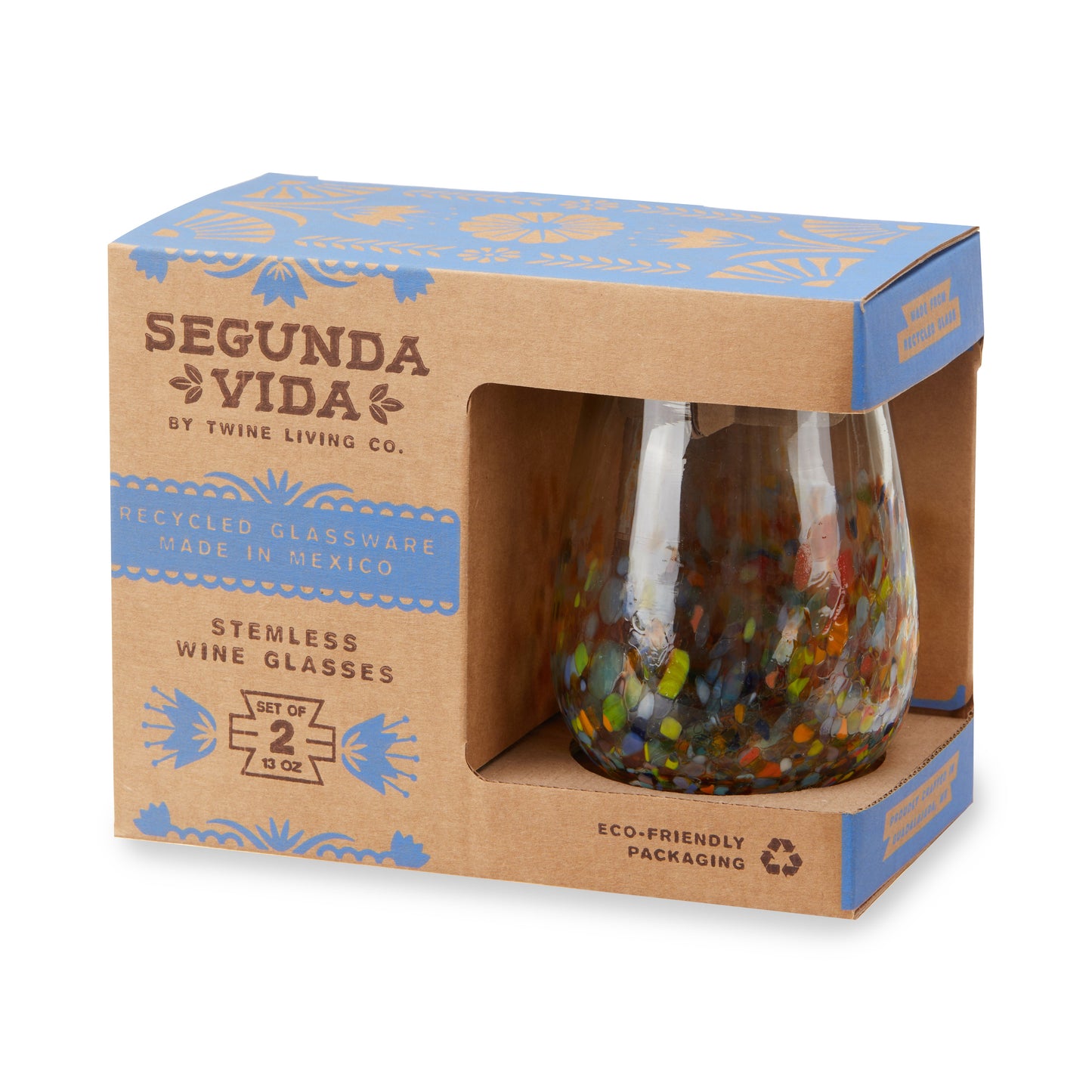 Pair of Recycled Multicolor Stemless Wine Glasses