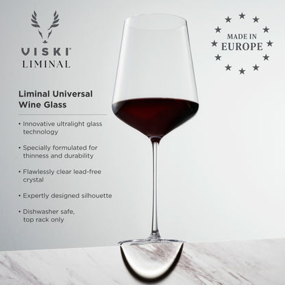 Liminal Universal stemmed wine glass Viski with slender stem and red wine on canvas on Tampa Home & Garden Store