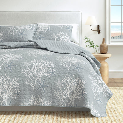 Fenwick Coral Coastal Quilt Set and Throw
