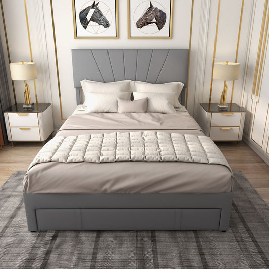Full/Queen Size Upholstered Bed Frame with Drawer and Adjustable Headboard - Tampa Home & Garden Store