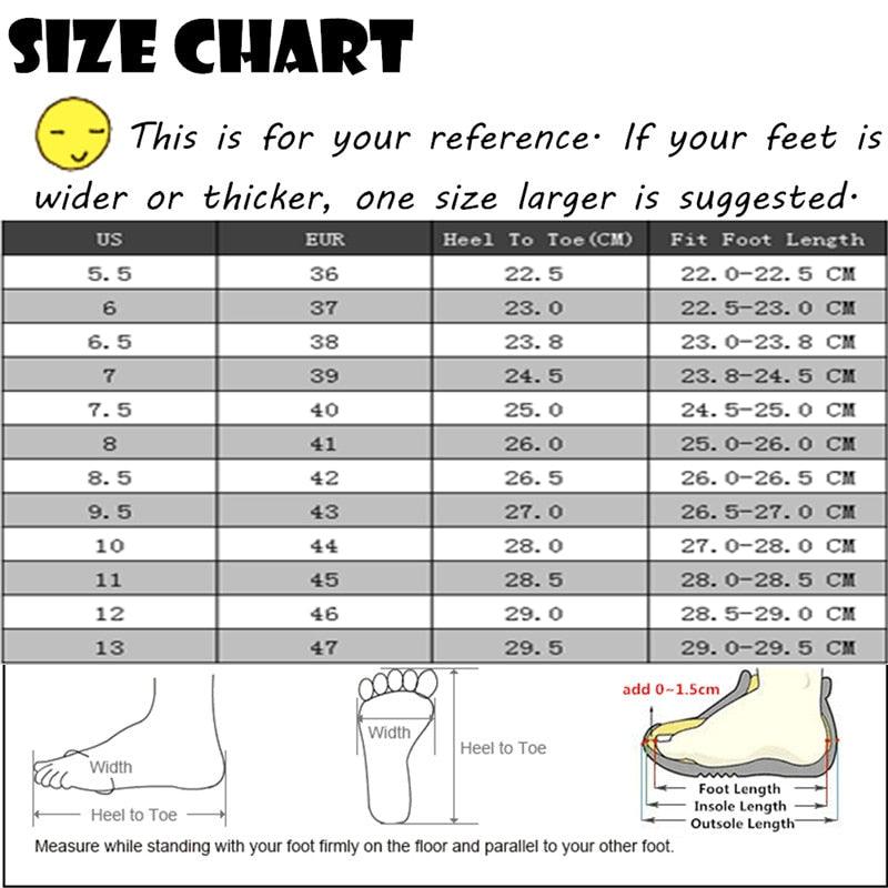 Quick Dry Men Sneakers size chart by Stevvex athletic shoes with US/EU sizing and foot diagrams on Tampa Home & Garden Store