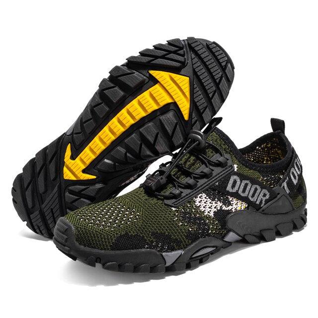 Stevvex quick-dry athletic sneakers with camo knit upper and yellow outsole on Tampa Home & Garden Store