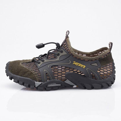 Quick Dry Men Sneakers Stevvex Slip-On Upstream brown mesh water hiking shoes on Tampa Home & Garden Store