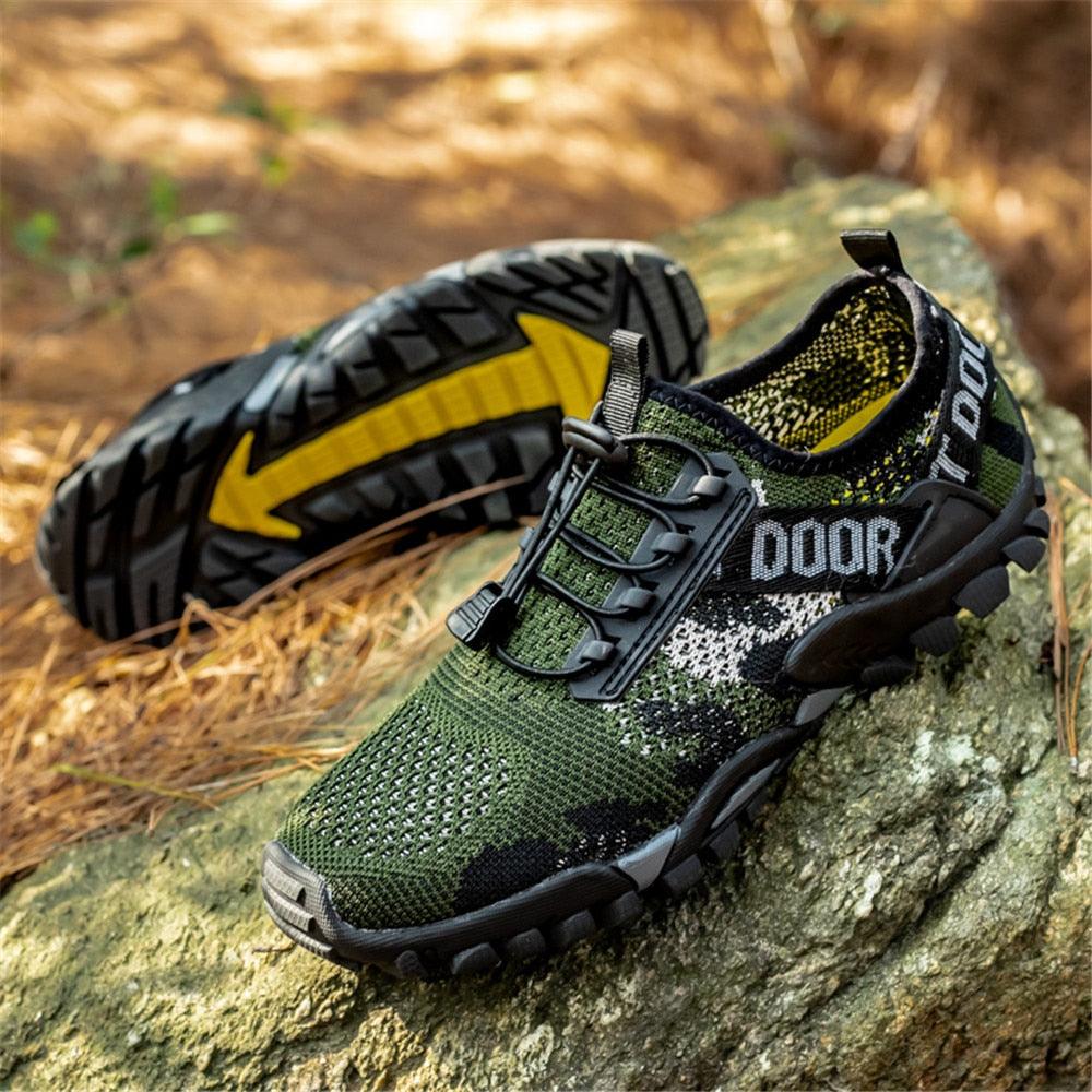 Camo quick-dry men's sneakers with slip-on bungee laces and rugged outsole on Tampa Home & Garden Store