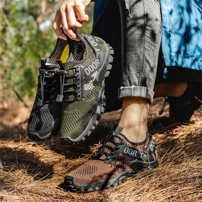 Stevvex quick-dry athletic shoes for men in olive green and brown camo colorways on Tampa Home & Garden Store