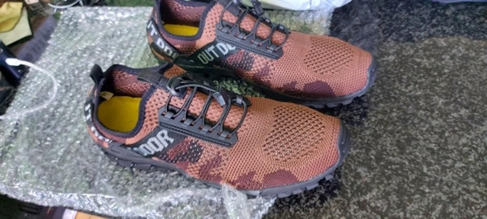Stevvex men's quick-dry athletic shoes brown mesh with black rugged sole pair on Tampa Home & Garden Store