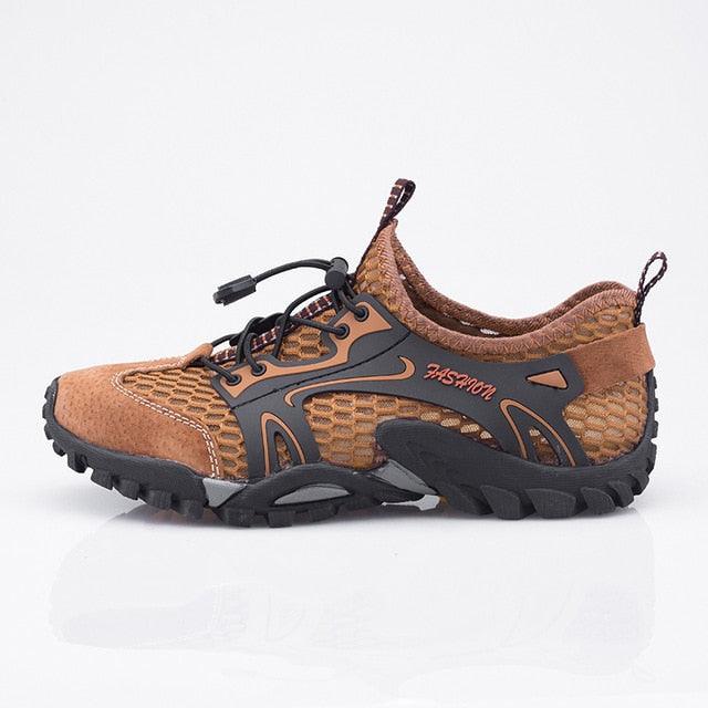 Stevvex quick-dry slip-on athletic shoes brown mesh upper with rugged black outsole on Tampa Home & Garden Store