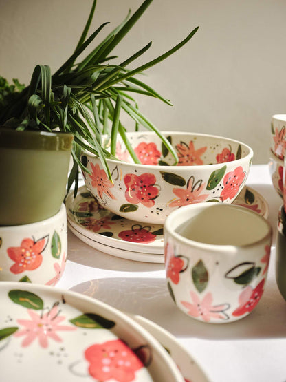 Hand-Painted Floral Coffee Cup on White Base