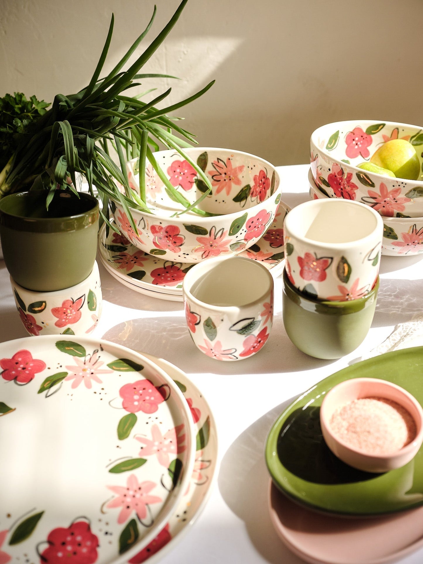 Hand-Painted Floral Coffee Cup on White Base