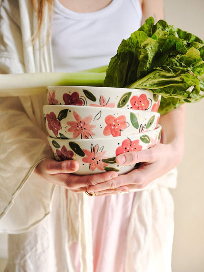 Hand Painted Floral Salad Bowl Has A Vivid Design
