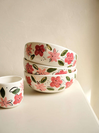 Hand Painted Floral Salad Bowl Has A Vivid Design