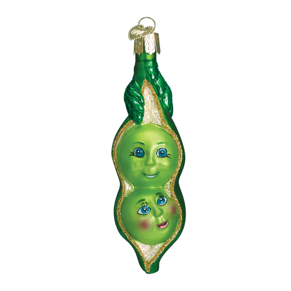 Adorno navideño de vidrio soplado con dos guisantes en una vaina