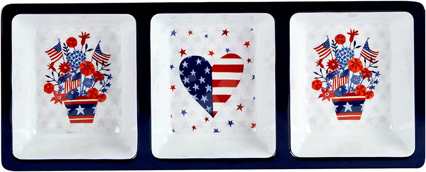 Plateau à condiments à 3 compartiments Stars and Stripes