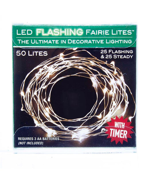 Battery-Operated 50-Light LED Fairy Flashing Light Set - Cool White