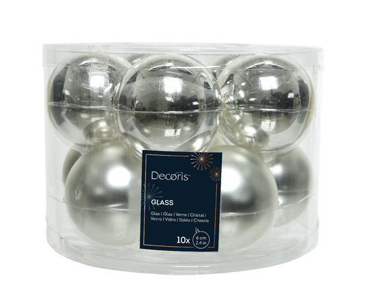Glass 2.4" Ornaments - 10 piece Set - Elegant Silver - Tampa Home & Garden Store