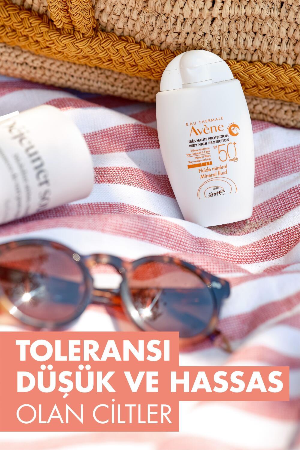 White plastic Avène mineral sunscreen SPF 50+ bottle with orange logo on Tampa Home & Garden Store