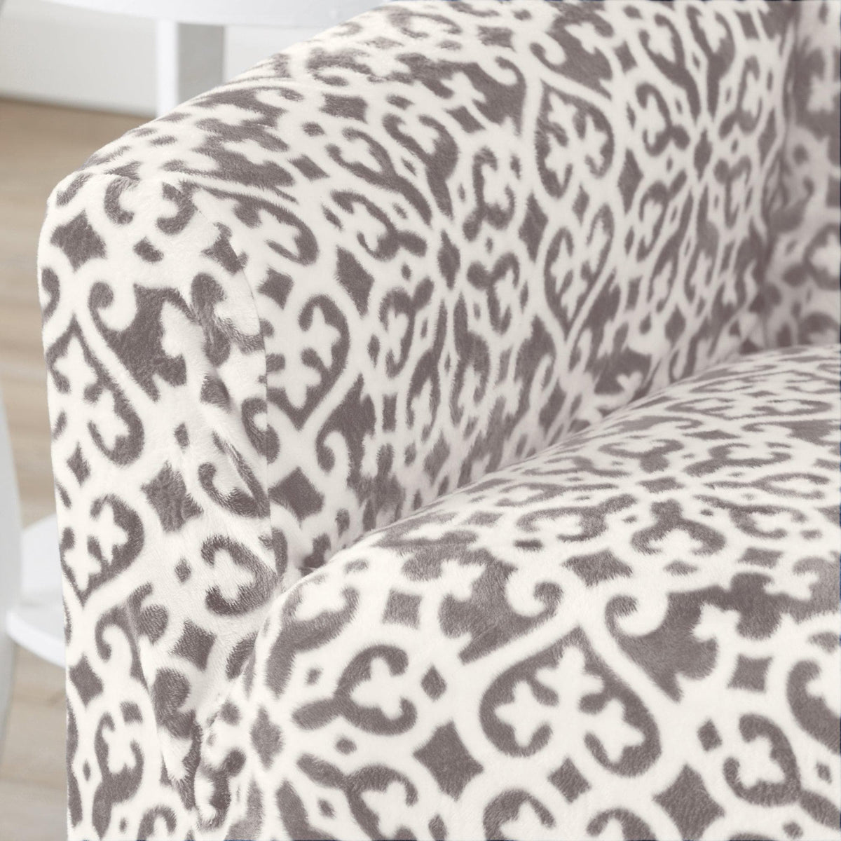 Velvet Stretch Slipcover Gale Collection in grey leopard print for sofa by Great Bay Home on Tampa Home & Garden Store