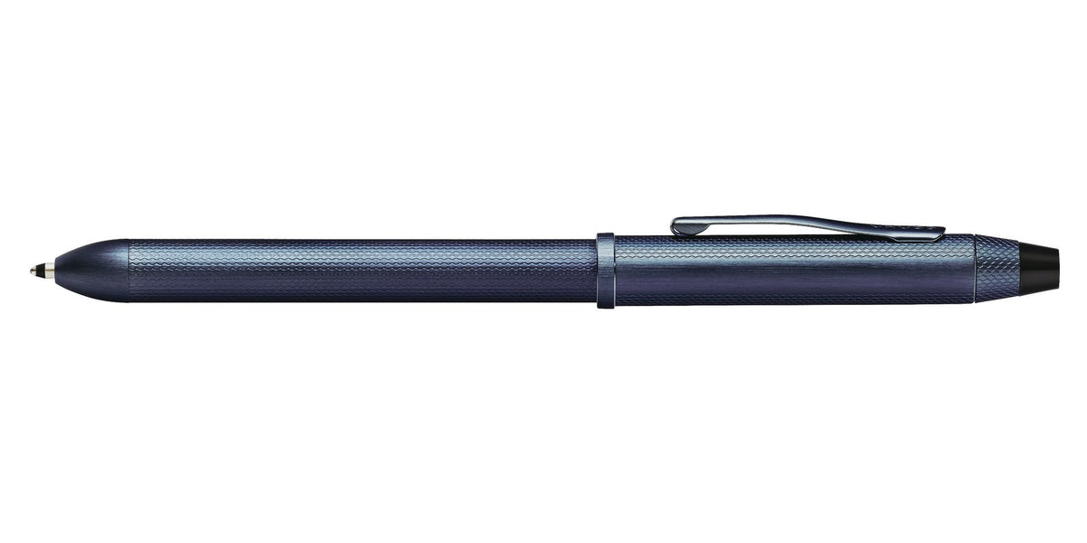 Tech3+ Dark Blue PVD multifunction pen by A.T. Cross, textured blue metal barrel with clip on Tampa Home & Garden Store