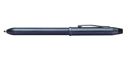 Tech3+ Dark Blue PVD multifunction pen by A.T. Cross, textured blue metal barrel with clip on Tampa Home & Garden Store