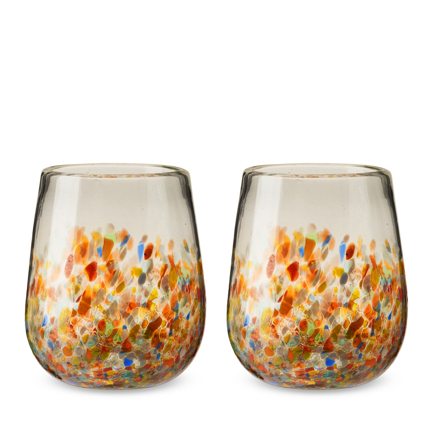 Pair of Recycled Multicolor Stemless Wine Glasses
