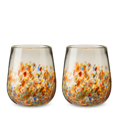 Pair of Recycled Multicolor Stemless Wine Glasses