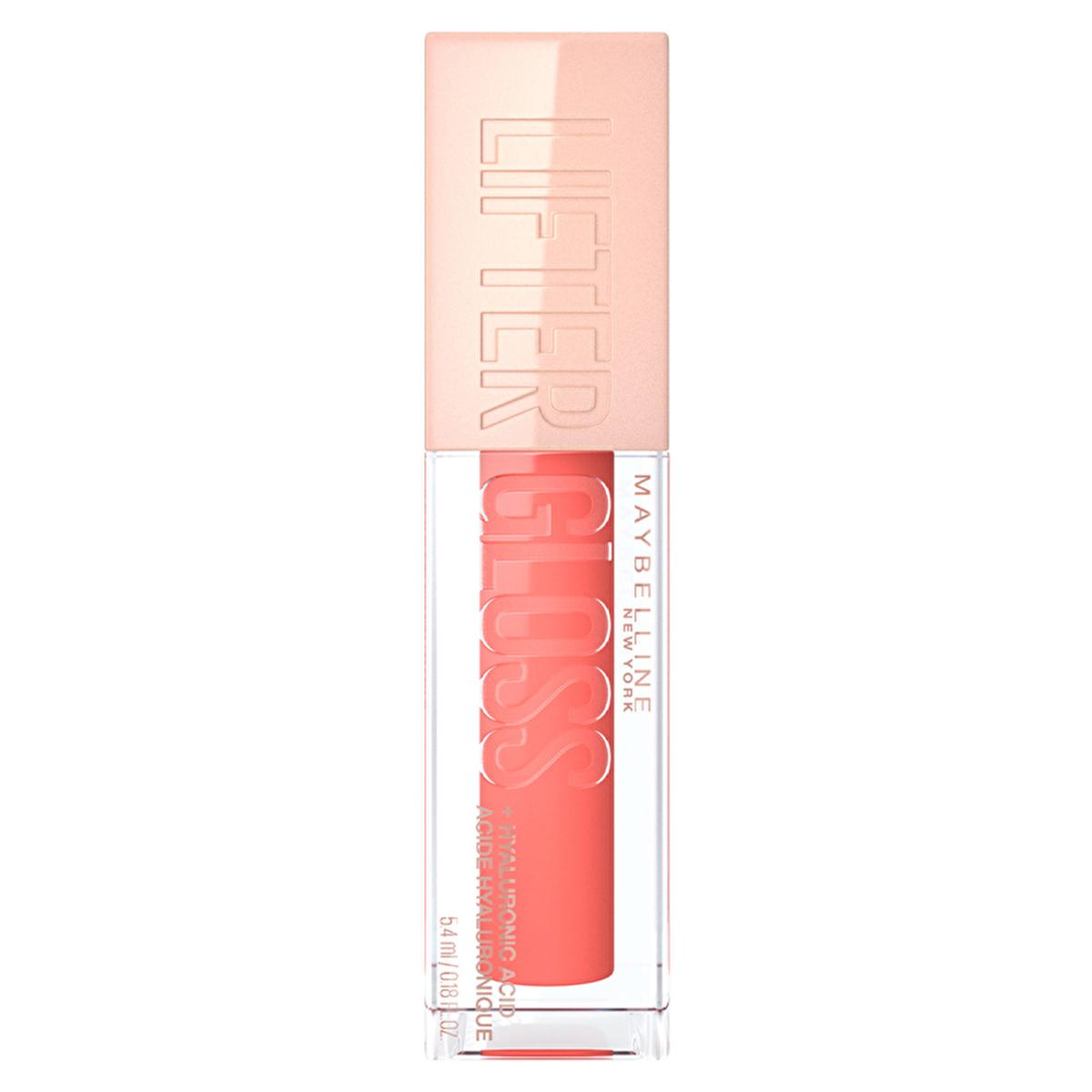 Maybelline New York Lifter Gloss lip gloss in coral pink with clear tube and pink cap on Tampa Home & Garden Store