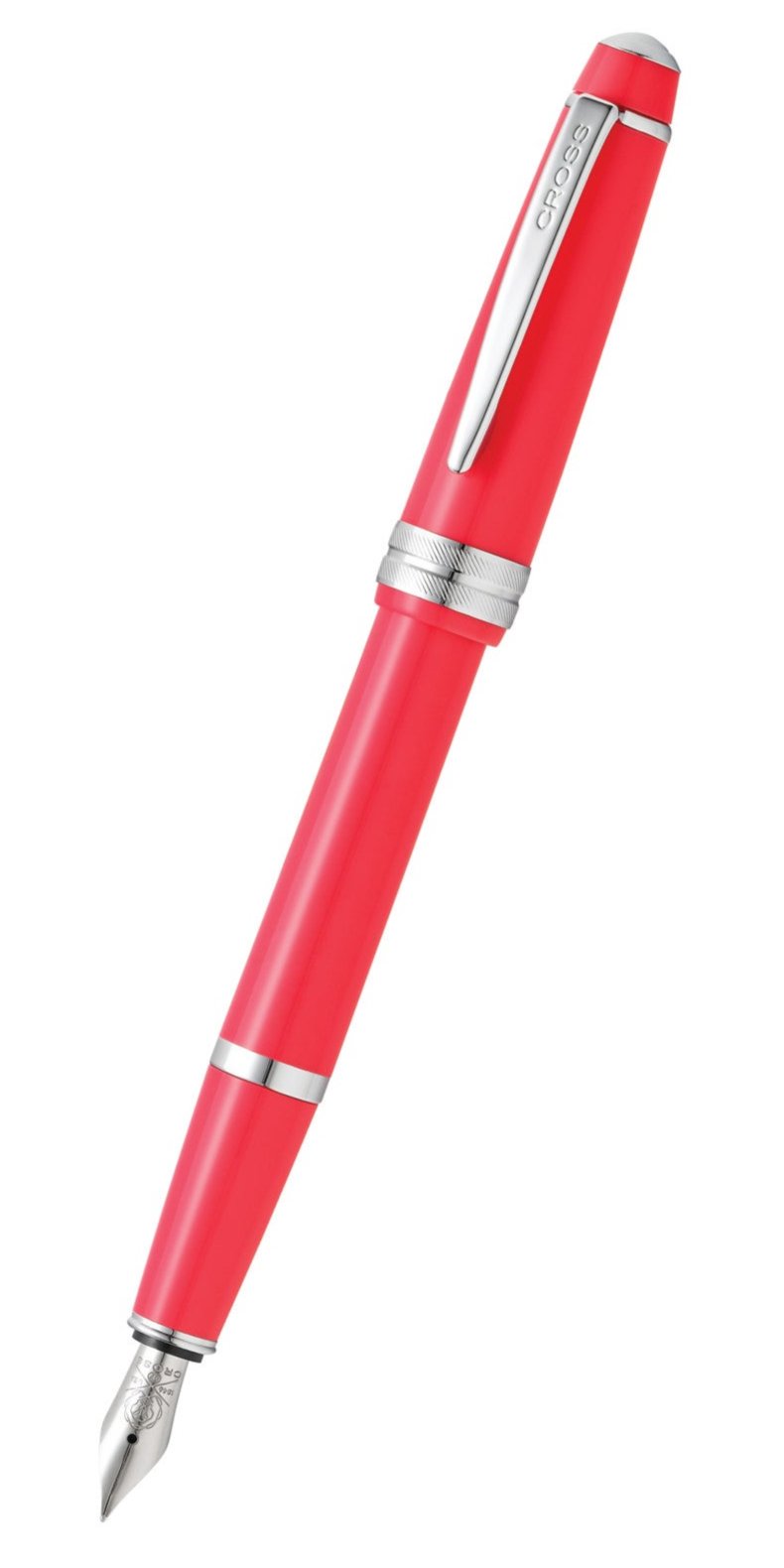 Bailey Light Polished Coral Resin Extra-Fine Nib Fountain Pen by Cross; red body, silver clip on Tampa Home & Garden Store